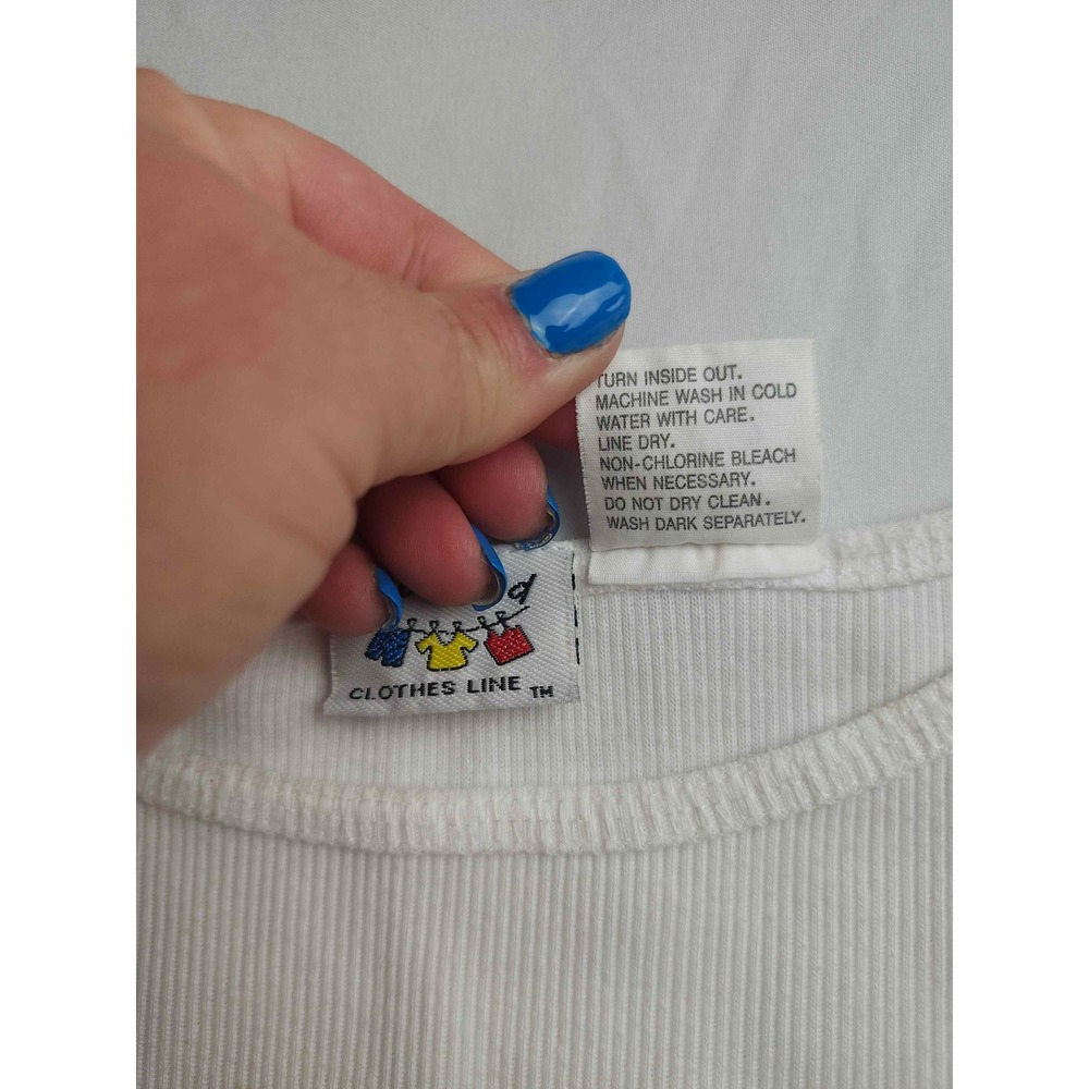 Vintage Weekend Clothes Line White Ribbed Tank Top Beach Umbrella Embroidered 1X - Picture 6 of 8